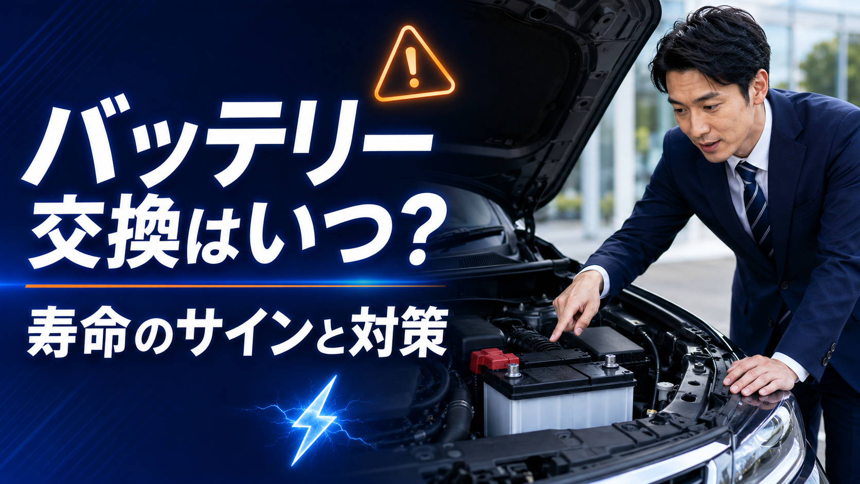 車のバッテリー交換時期を確認する自動車営業マン